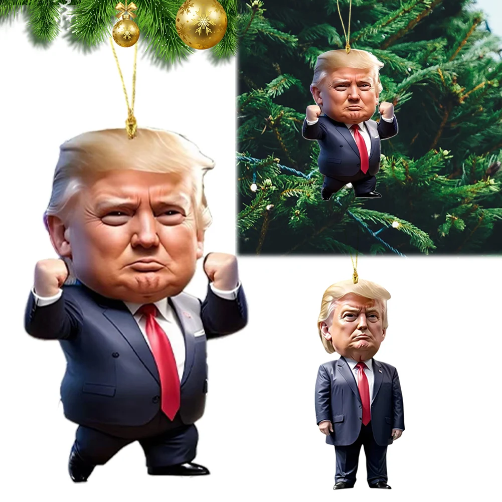 Donald Trump Christmas Ornament Acrylic Christmas Tree Pendant Funny Donald Trump Pendant for Christmas Tree Home Car Decor