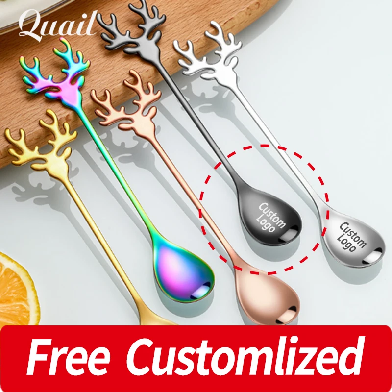 10pcs personalized customized sika deer coffee spoon logo,customized creative plum milk powder spoon logo,custom tea spoon logo