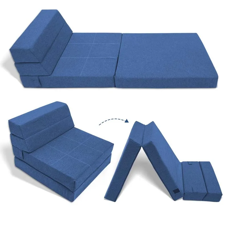 Portable Hotel Folding Topper Twin Tri-Fold Foam Foldable Couch Queen Fold out Sofa with Inch Mattress Fabric Upholstery