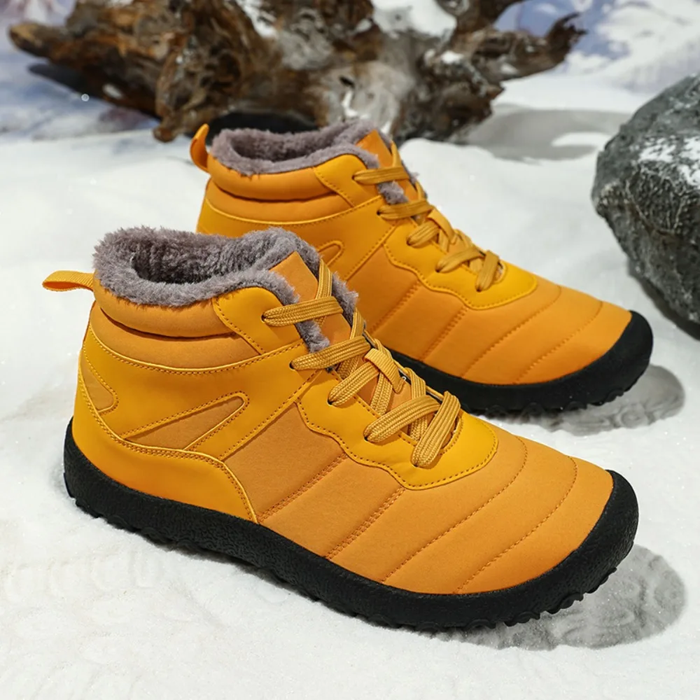 

Winter Snow Boots Men Lace-up Anti-slip High Top Keep Warm Plush Ankle Boots Men Flat Soft Breathable Outdoor Hiking Shoes Men