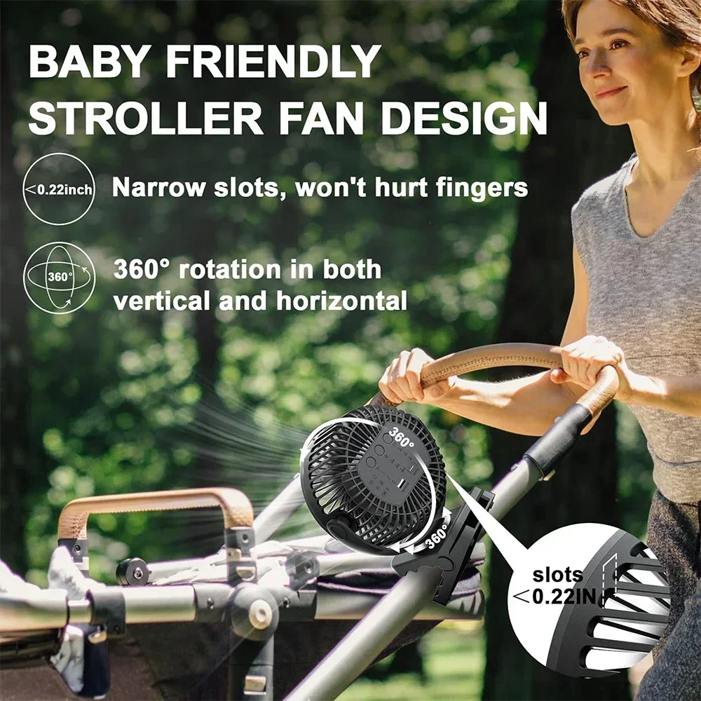 12000mAh Multifunction Outdoor Clip-on Stroller Fan Charging Desktop Table Usb Portable Rechargeable 6 Inch Clip Fan