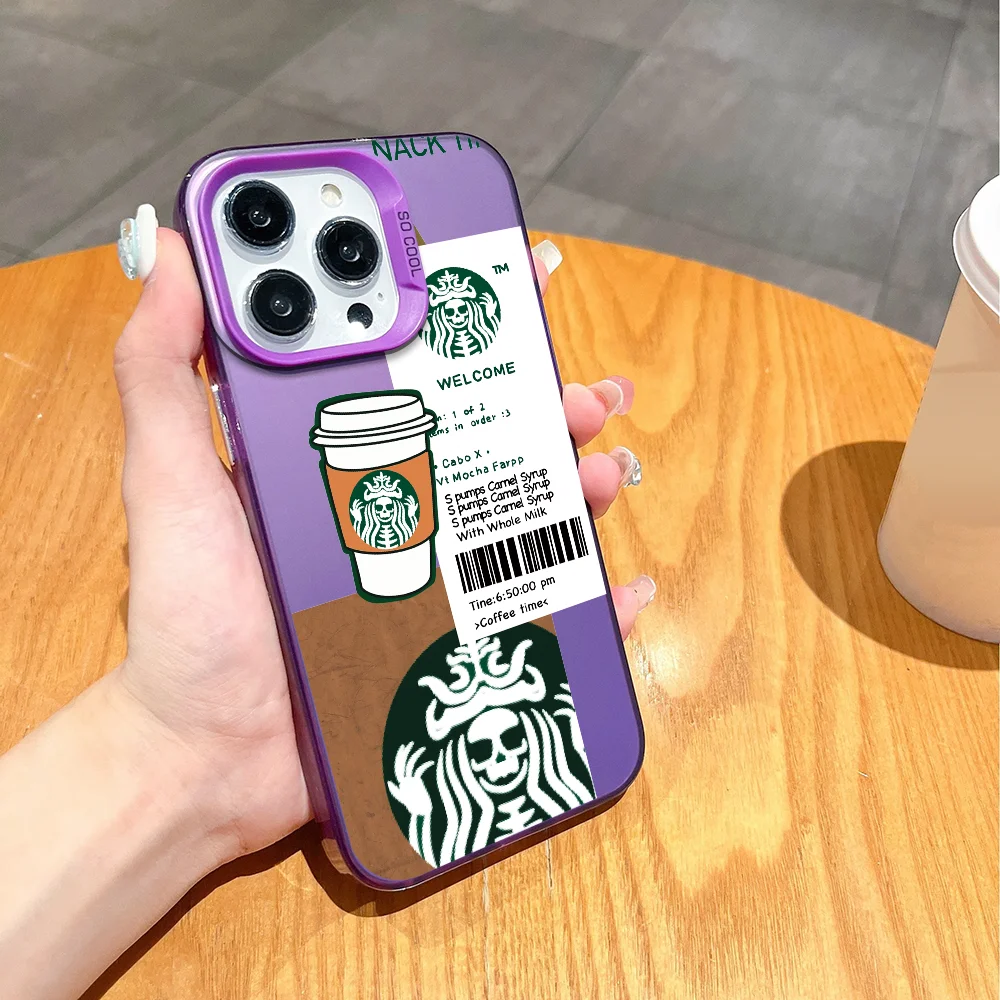 حافظة هاتف ماركة S-Starbucks FUNDA لهاتف iPhone 12 11 13 14 15 16 Max Pro Plus Mini Silver