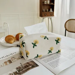 Japanese 3D Small Yellow Flower Fabric Embroidered Paper Box Model Room Decoration Model Room Restaurant Decoration Tissue Box