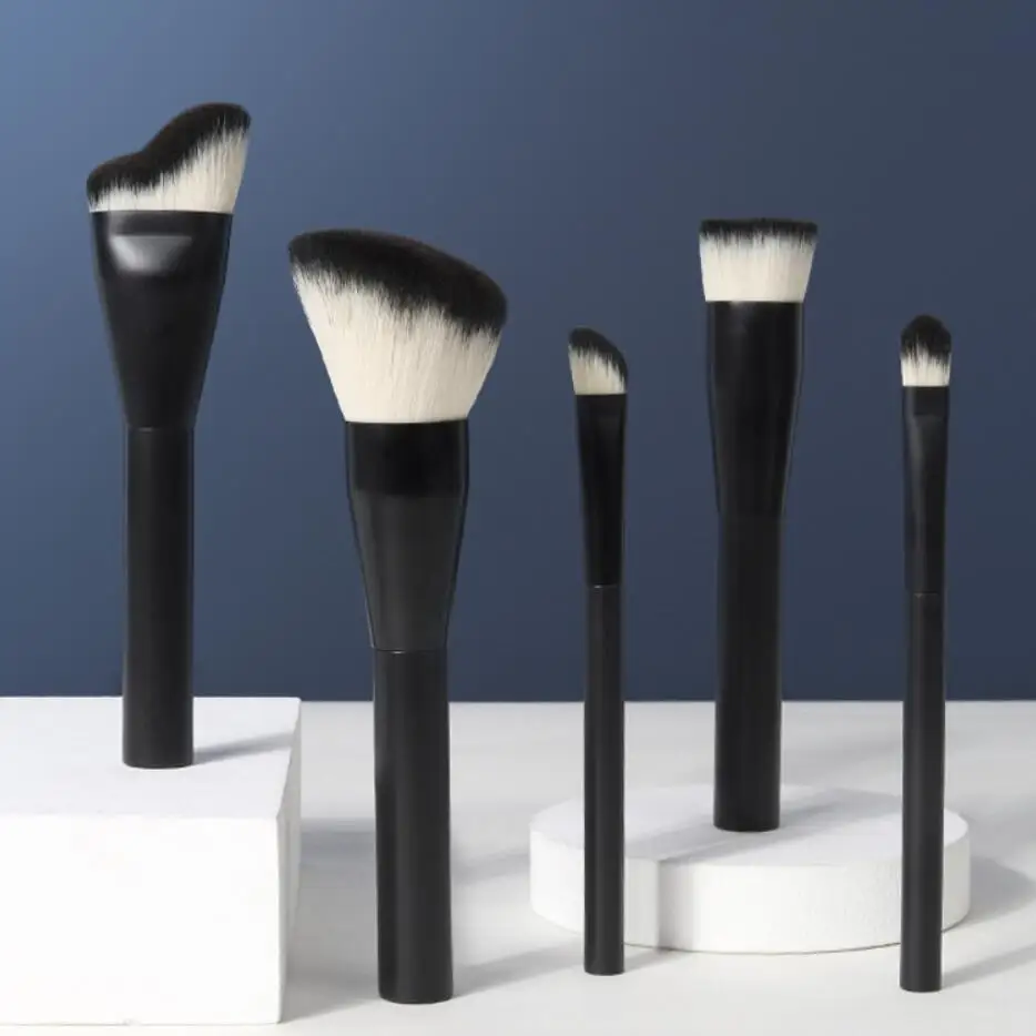 Customized Makeup Brush Set Custom Logo Portable Black Unique Make UP Brushes Foundation Powder Blending Beauty Tool 10sets 5pcs