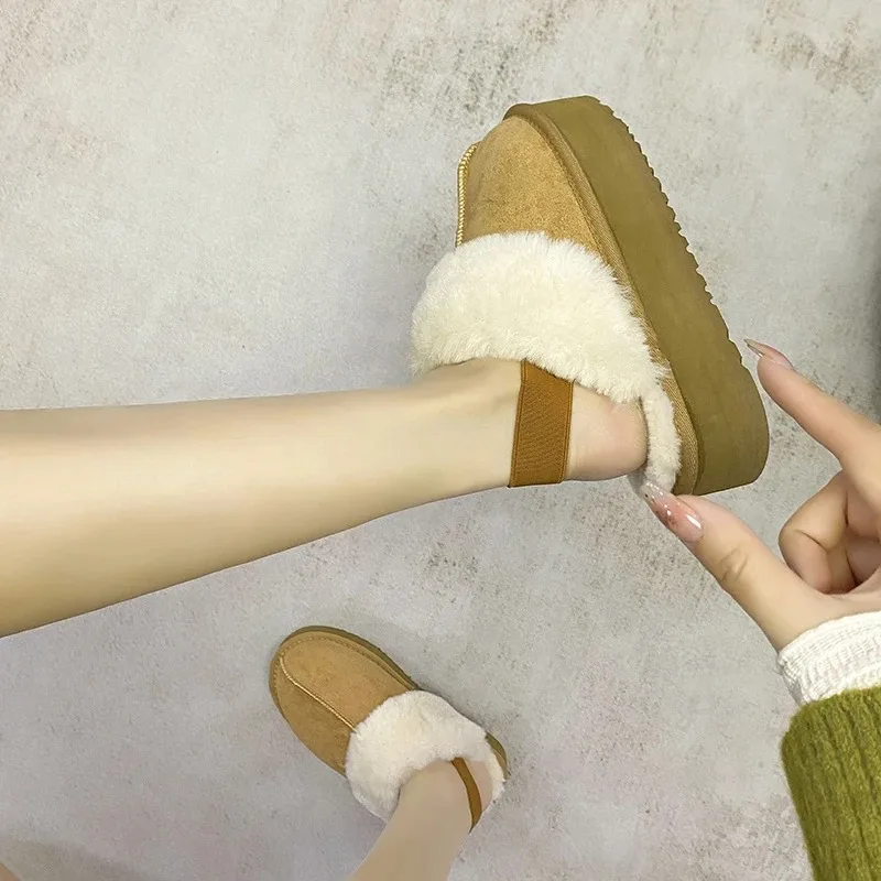 Fashion Platform Women Slippers Casual Home Suede Fur Warm Slingback Flip Flops Hot Sale Brand Plush Cotton Slippers Flats Shoes