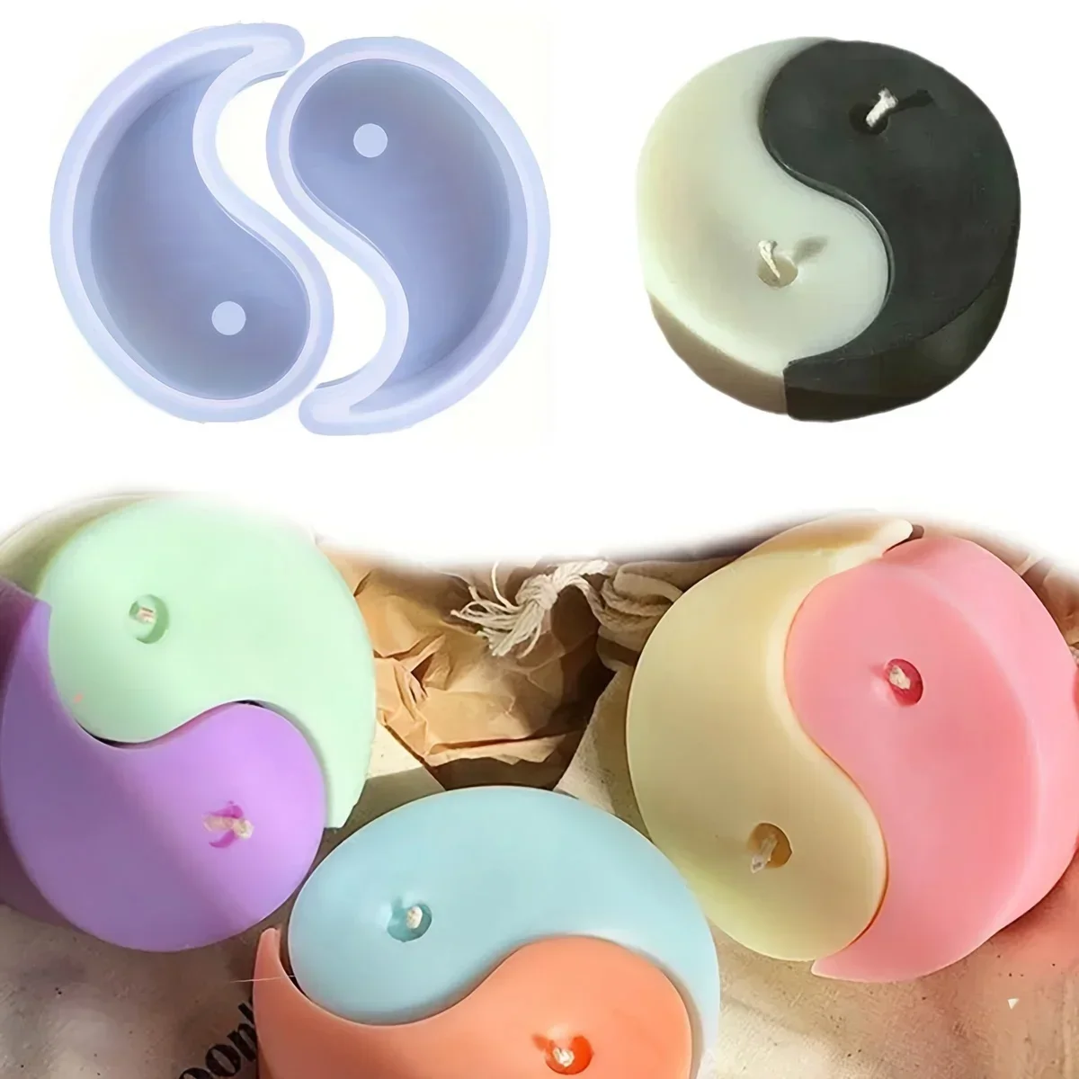 

2pcs 2026 Hot sales Yin Yang Silicone Candle Mold DIY Scented Candles Making Soap Plaster Resin Jewelry Casting Molds Home Craft