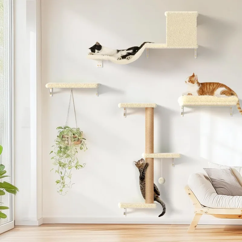 Cat Wall Shelves,  Cat Wall Furniture Set, Wooden Cat Climbing Wall with Scratching Post for  Drywall