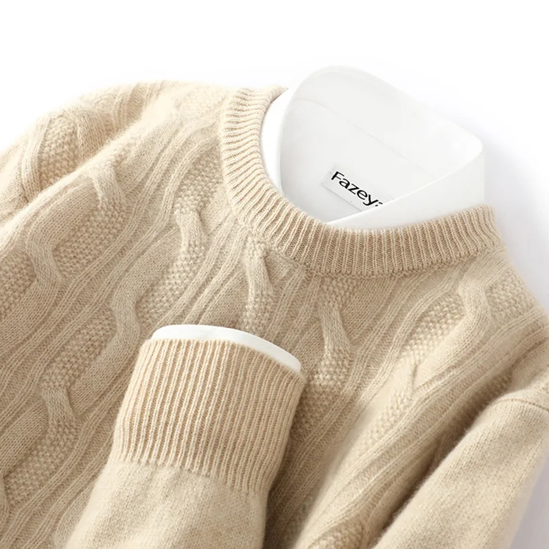 ฤดูใบไม้ร่วงและฤดูหนาวใหม่ 100% เสื้อกันหนาวผู้ชายรอบคอหรูหราแขนยาวPullover Cashmere Plusขนาดหลวมถักtop.