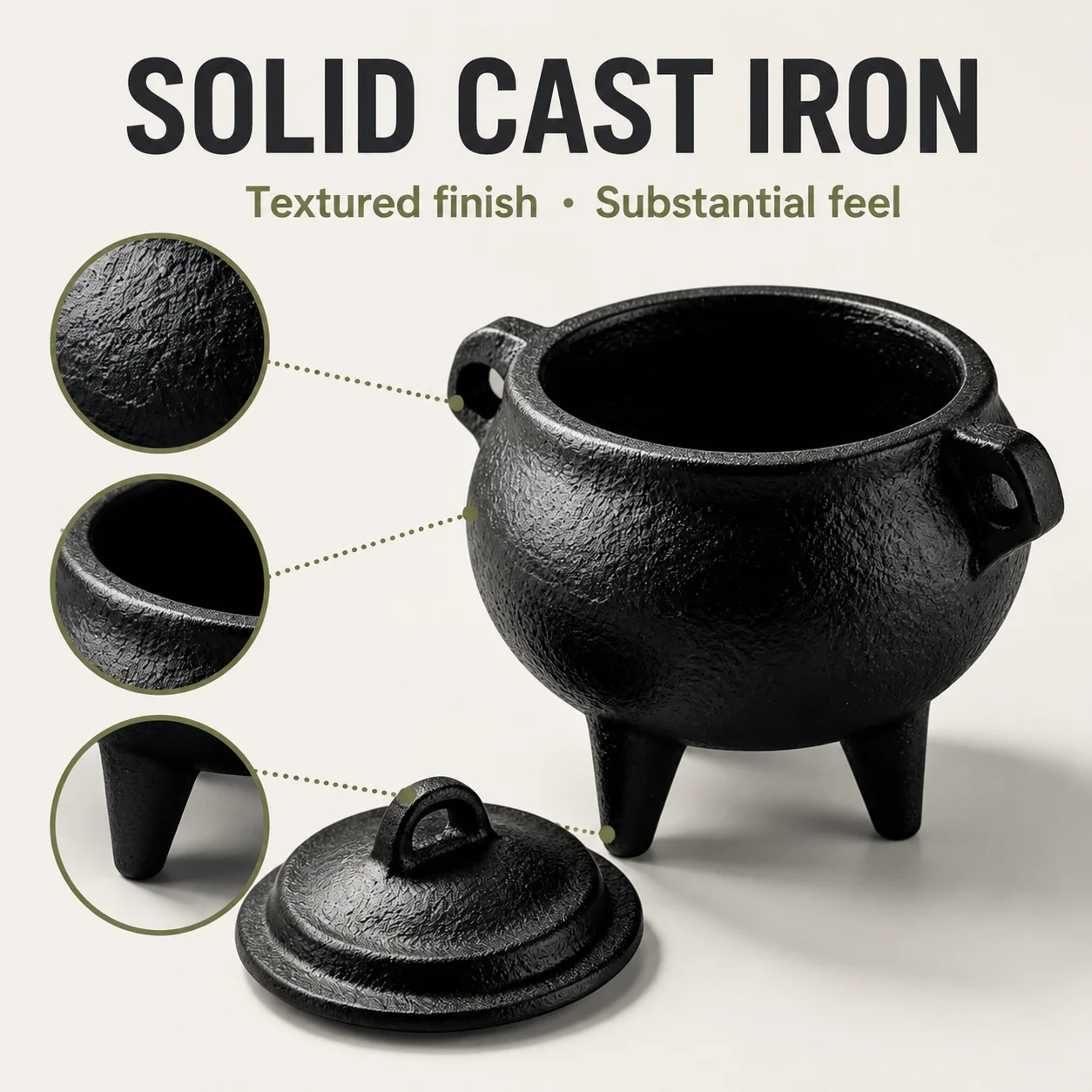 1Pc Cast Iron Cauldron Smudge Pot With Snuff Lid,Heat‑Resistant 3‑Legged Sage Palo Santo Resin Incense Burner,Portable Smudging Bowl For Space Cleansing,Vintage Altar Desktop Decor Ritual Ornament For Yoga,Indoor Home,Halloween Gothic Party Decorations