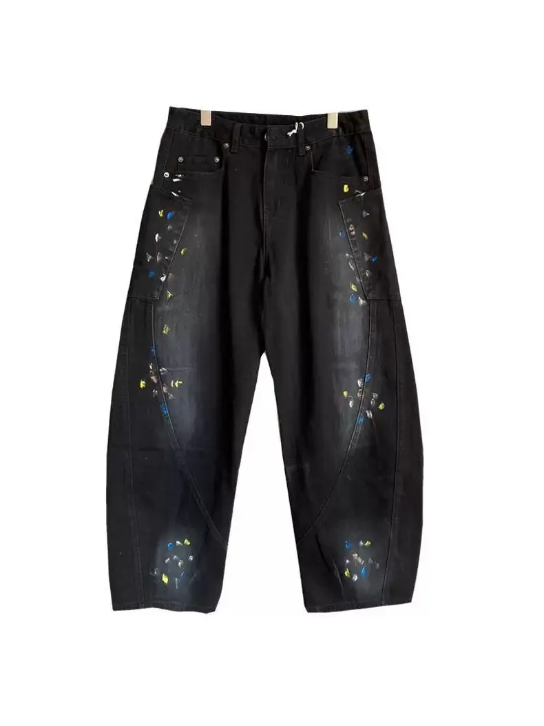 Side contrasting color division design casual pants men's spring and summer new trousers retro straight loose trendy sweatpants