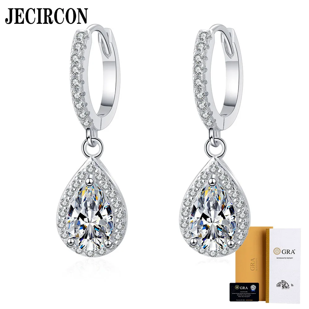 

JECIRCON 925 Sterling Silver Drop Earrings for Women Drip-Shaped Pear 2CT Moissanite Ear Pendands Plated PT950 Gold Fine Jewelry