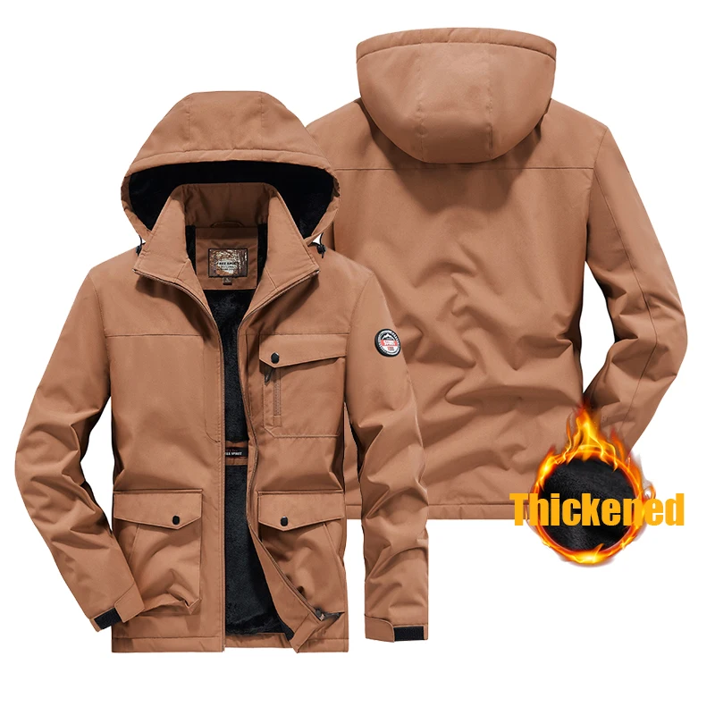 

Осенняя мужская повседневная куртка-карго с несколькими карманами, уличная ветрозащитная теплая съемная толстовка, пальто, модные куртки с капюшоном, свободный топ