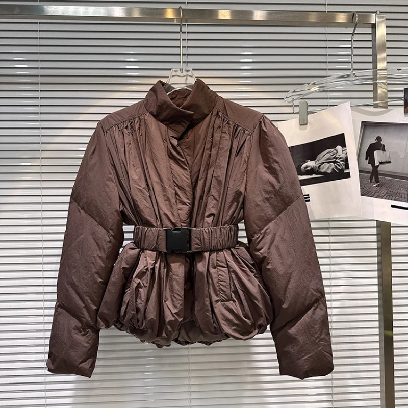 2025 شتاء جديد عصري الترفيه الوقوف طوق أسفل سترة تصميم تحسس بلون الخصر Cinced حزام أسفل سترة