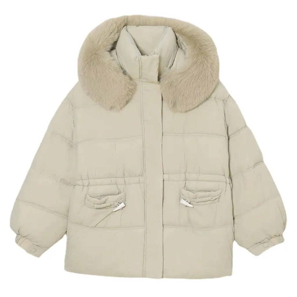 

Mid-Length Cotton-Padded Jacket with Fur Collar Korean Loose Fit Winter Coat for Women Small Size New Arrival