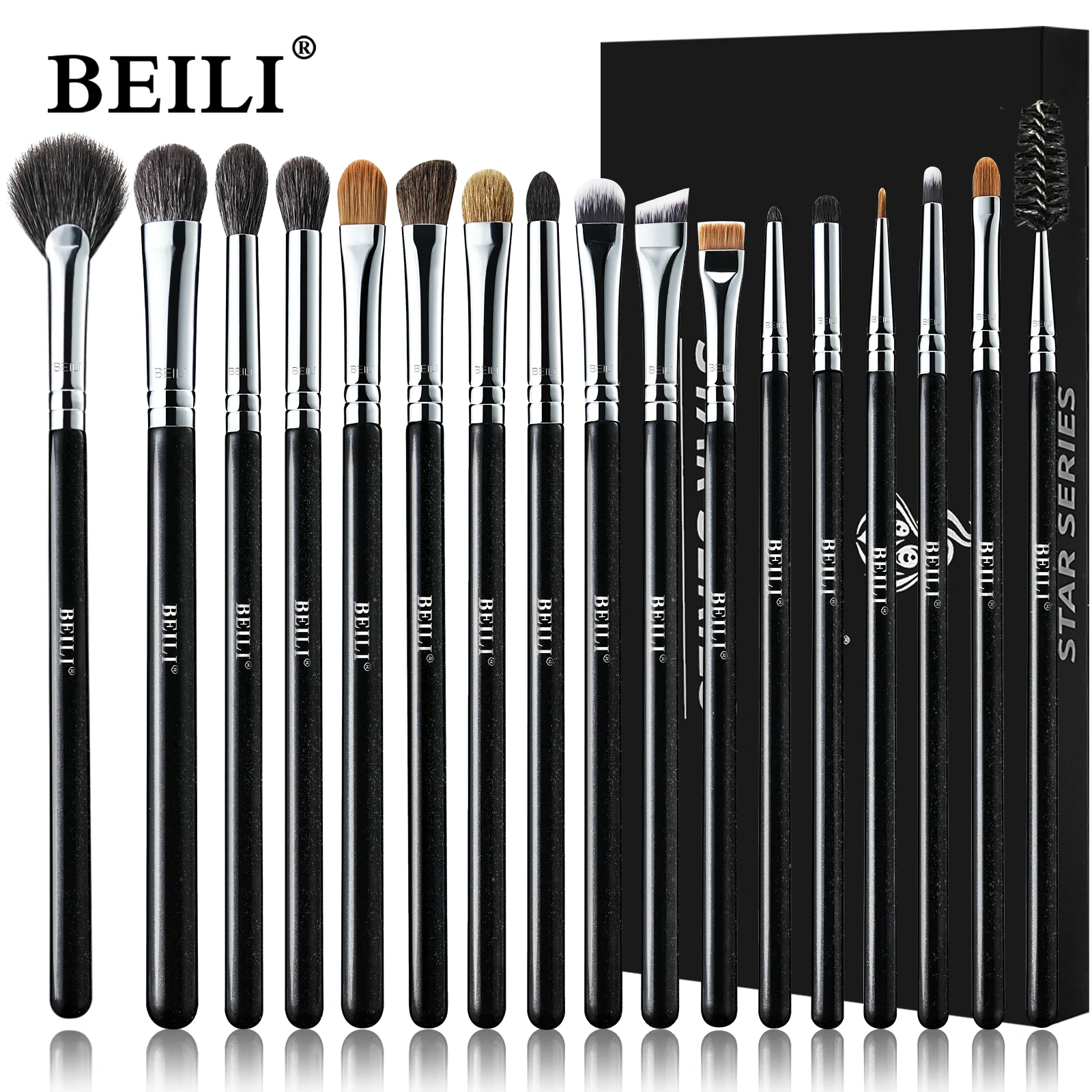 BEILI full set of eye brushes 17 pieces professional eye blending brush eyeliner eyeshadow eyelash detail brush smoky brush