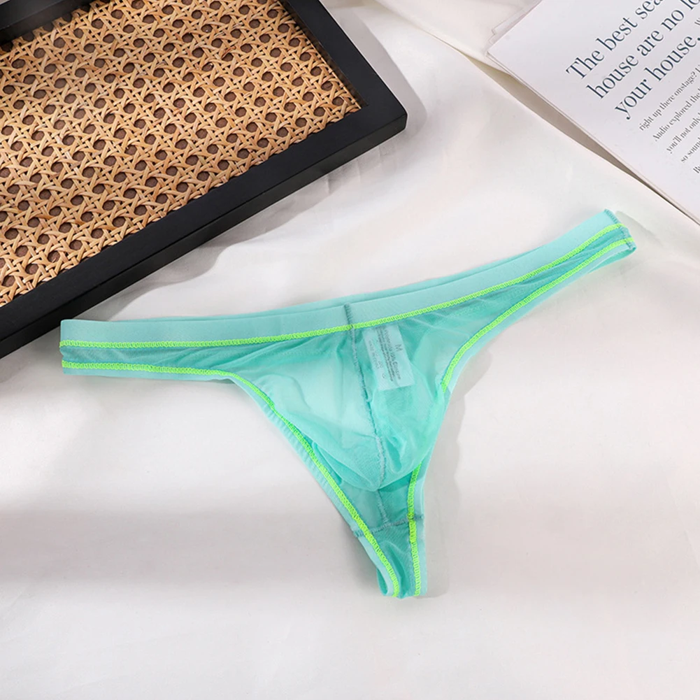 Mens See Through Mesh Low Waist Sexy Lingerie Ultra-Thin Thongs Briefs Breathable Underwear Breathable Underpants Men's Panties