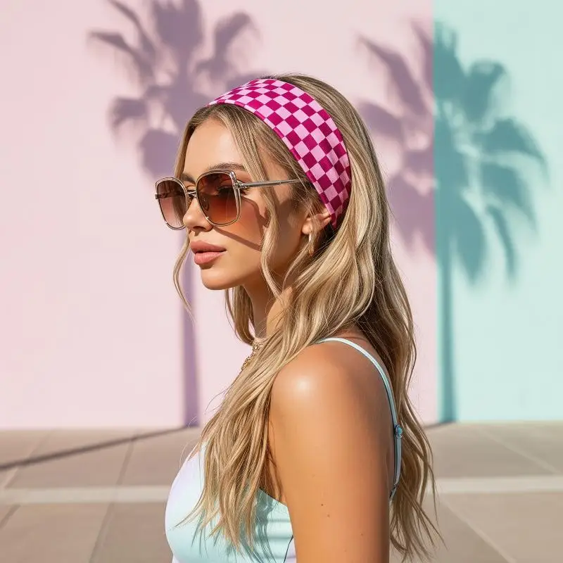 1 Pc Checkerboard Elastic Headband – Sports Sweat-Absorbent Hairband, Yoga Fitness Daily Makeup Use