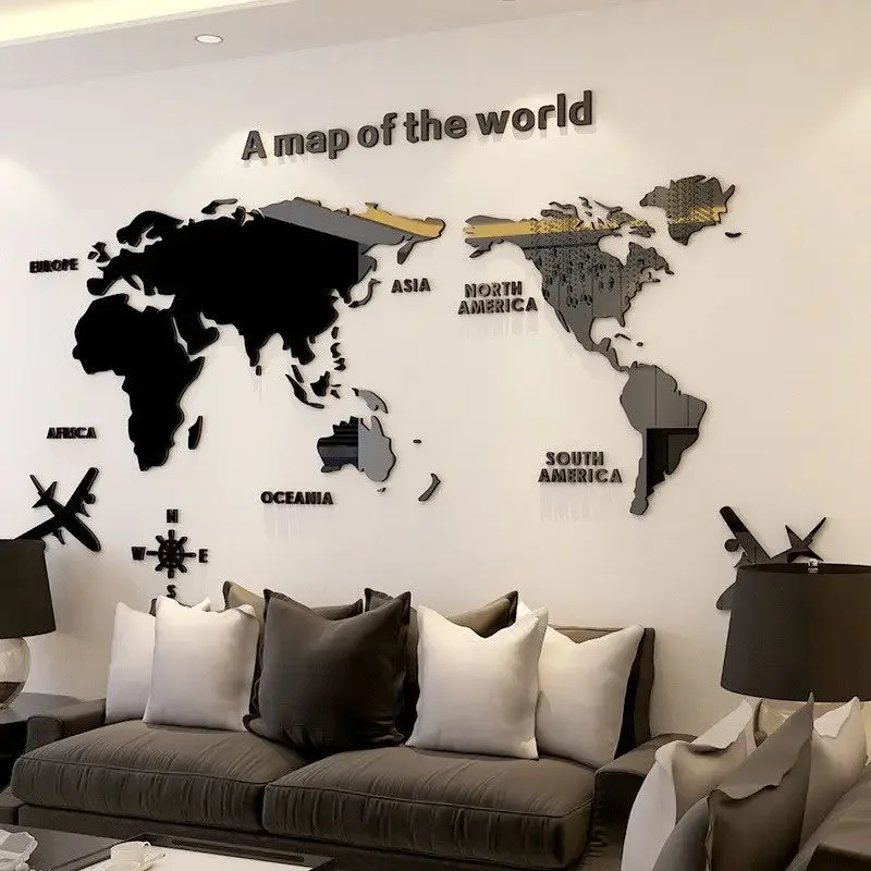 World Map Wall 3D Acrylic Wall Stickers Three-dimensional Stickers Bedroom  Background Wall Decoration Stickers Office Decor