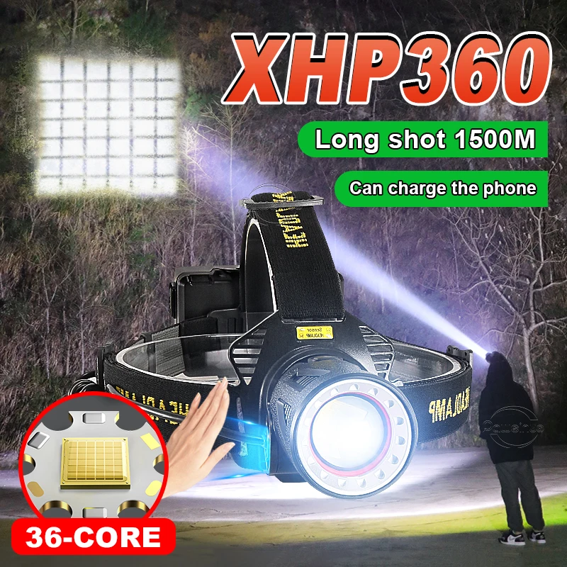 

6000000LM Sensor XHP360 LED Headlamp Headlight Powerful Head Flashlight Torch USB Rechargeable Head Lantern For Camping Fishing