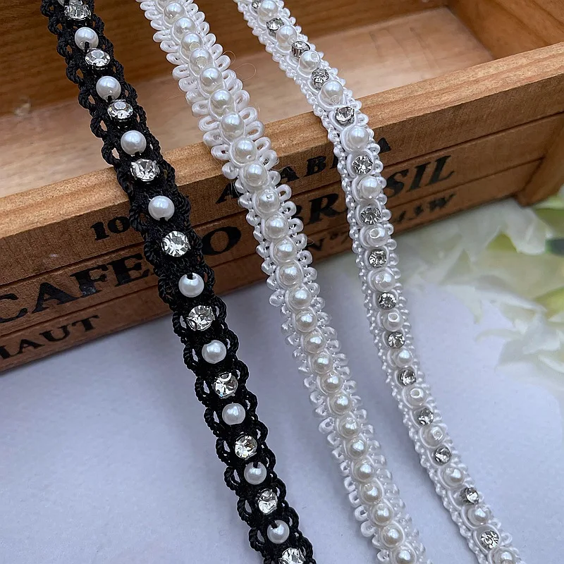 10yards/lot White/black Pearl Beaded Lace Ribbon Trim Handmade DIY Sewing Garment Craft Wedding Dress Materials Lace Pearl Trim