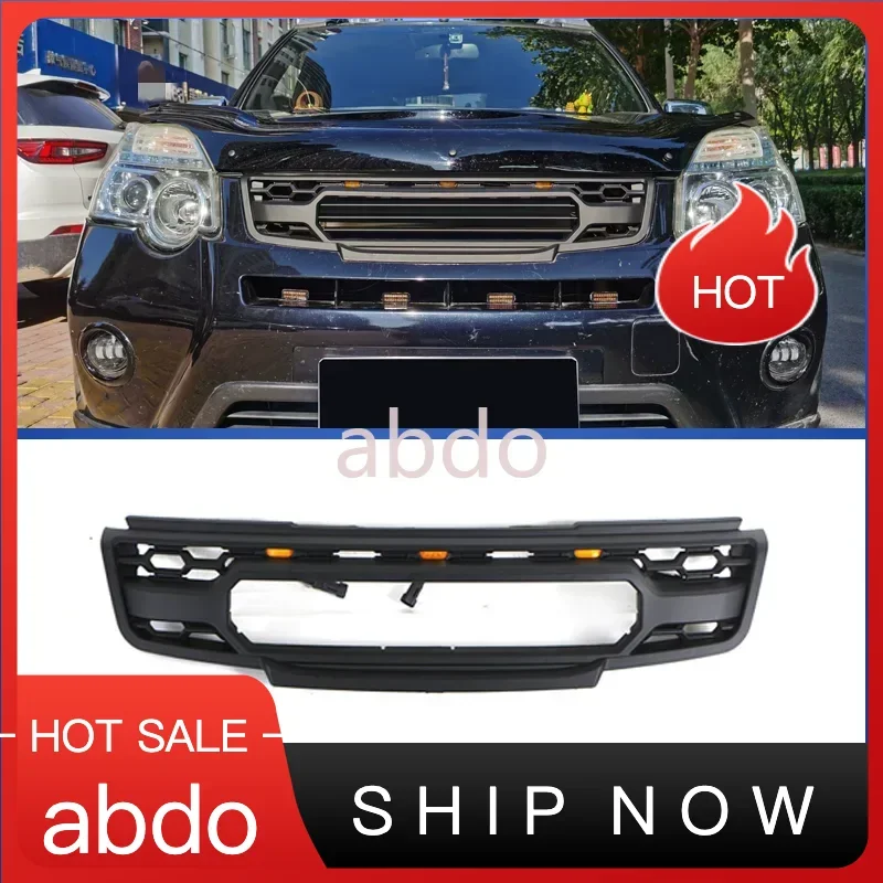 Parrilla Delantera para Auto con Luces para Nissan X-trail Rogue 2012-2014, Parrilla Modificada, Rejilla de Radiador, Kit de Carrocería, Accesorios para Auto