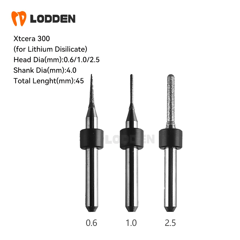 

Xtcera 300/600E Milling Lithium Disilicate Burs D4 * 0.6mm/1.0mm/2.5mm Dental Lab Milling Cutter for Emax Milling Machine