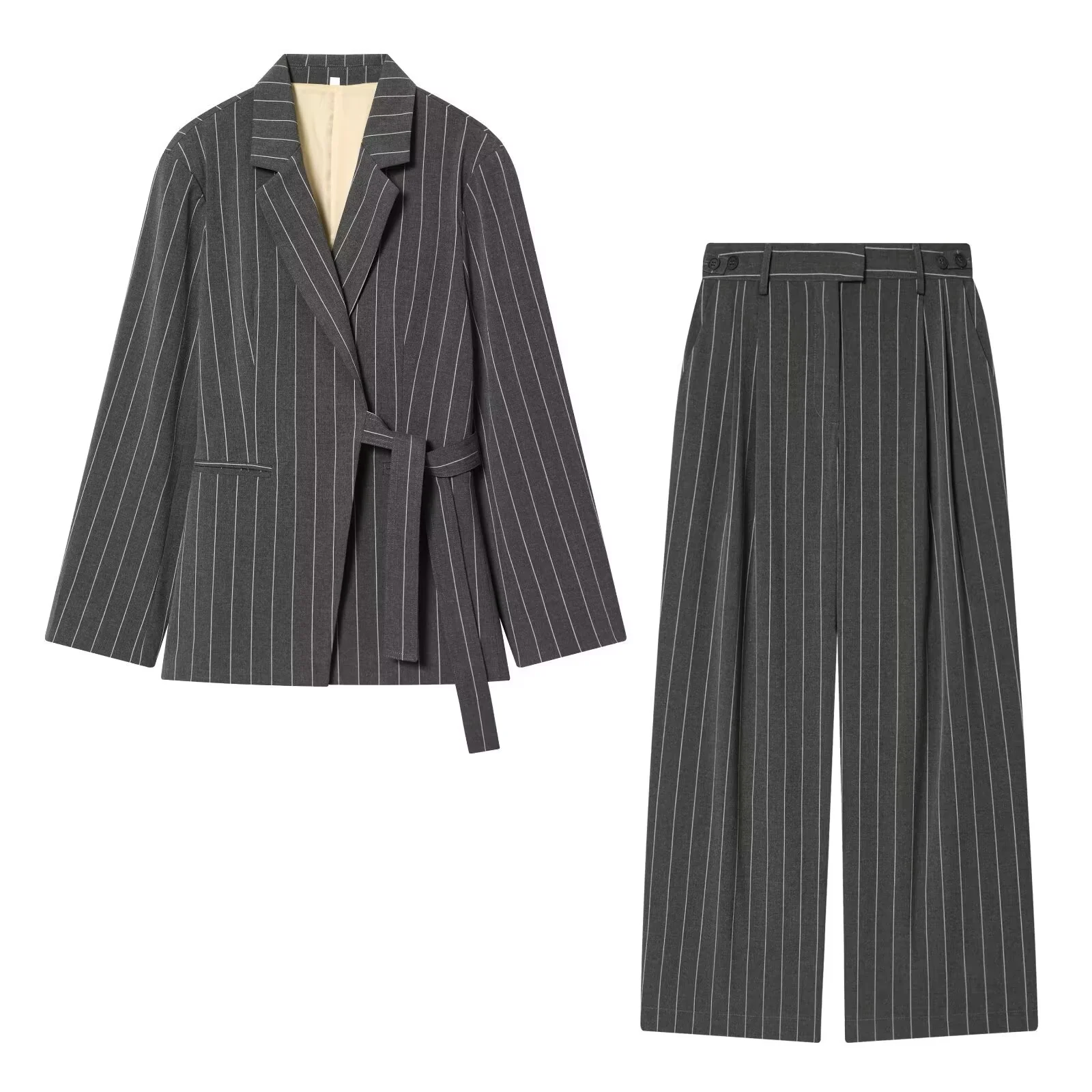 

Jenny&Dave 2026 Spring Vintage Loose Striped Blazers Jacket Pants Woman Clothes Pant Sets Two Piece Set Women's Suit