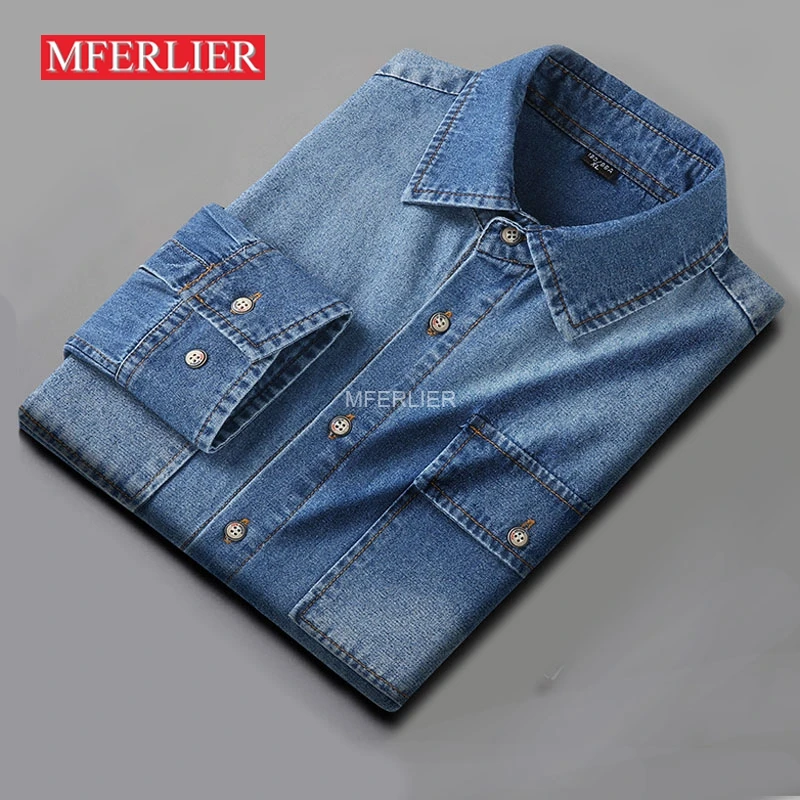 Autumn Spring Large Size Denim Shirt 7XL 8XL 140kg Long Sleeve Men Plus size Shirts