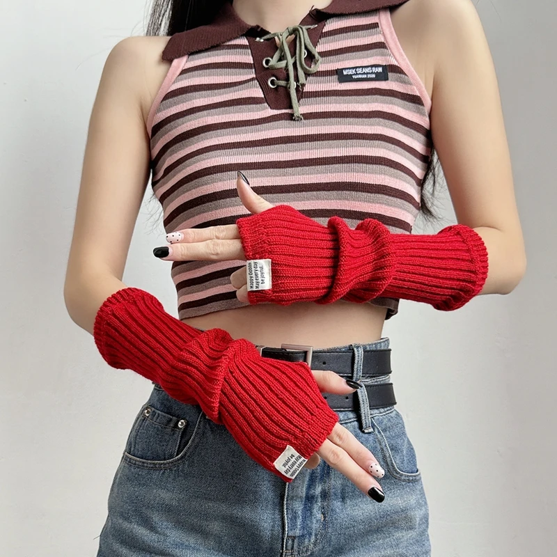 네일 소재 디스플레이 소녀 니트 따뜻한 장식용 팔토시 청소년용 긴 손가락 없는 파일 장갑 네일 사진 배경