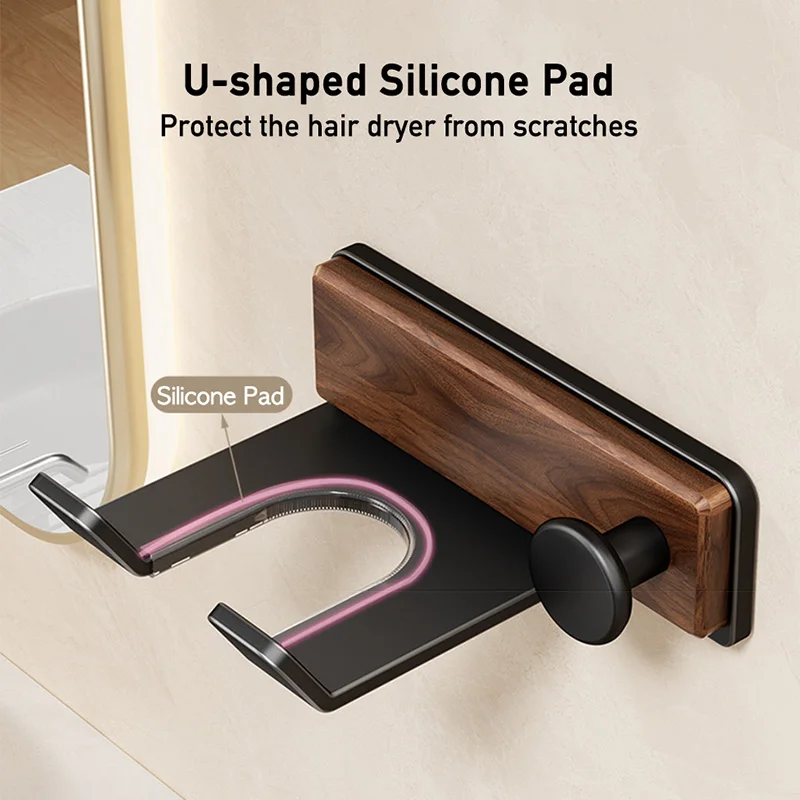 الخشب مجفف الشعر حامل الحفر خالية الذاتي لاصق مجفف للنفخ حامل ل دايسون مجفف شعر الجوز تخزين الرف الحمام شماعات الرف #3