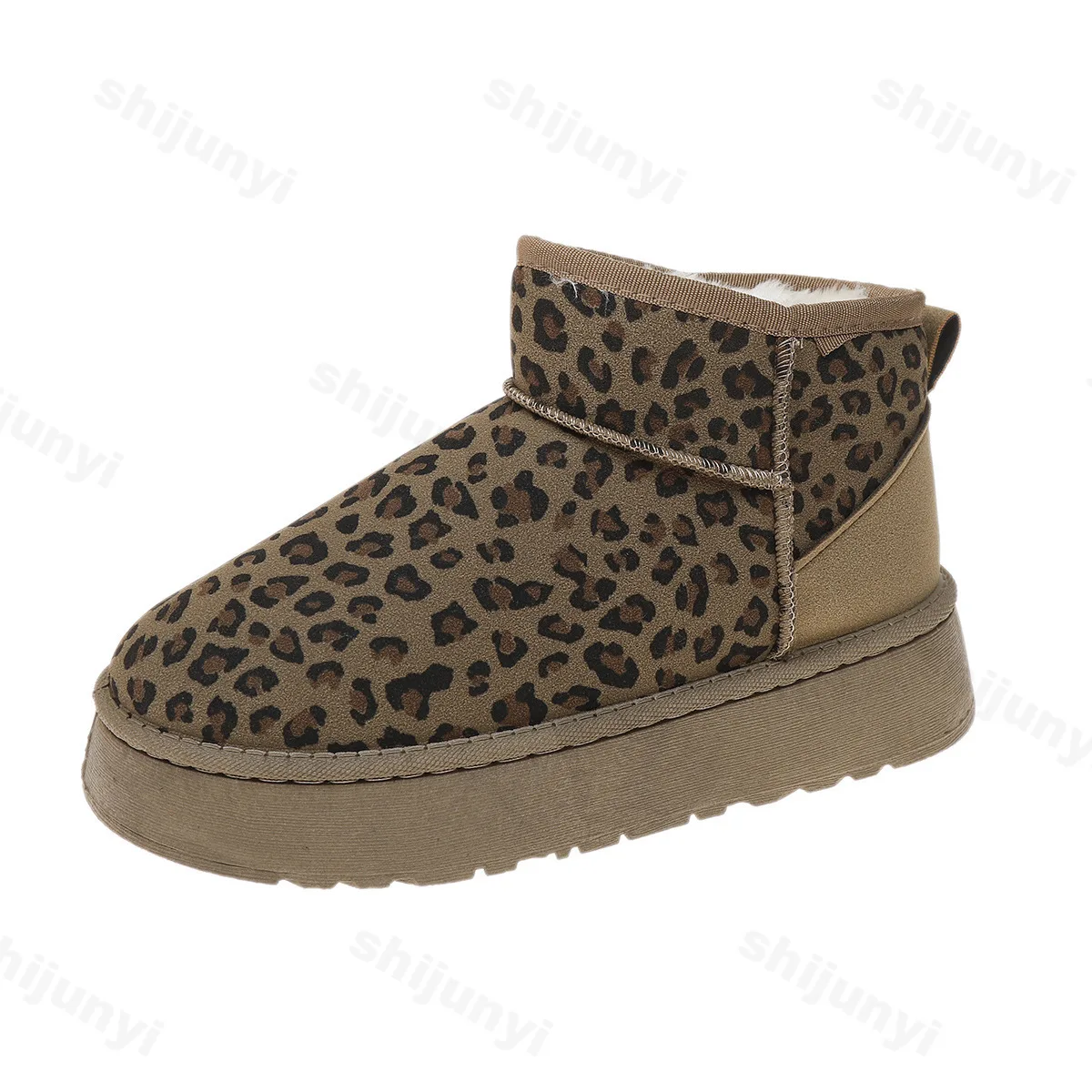 Leopard Print Suede Snow Boots Woman Platform Ankle Boots 2024 Winter New Thickened Plush Warm Cotton Shoe Women Short-Tube Boot