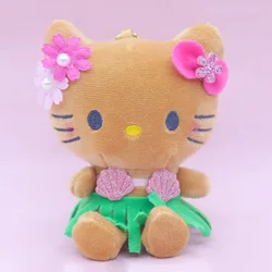 Colgante de felpa de Hello Kitty, Serie de falda de hierba de piel negra de dibujos animados, llavero de felpa Kawaii de algodón Pp suave, regalo para niños y niñas