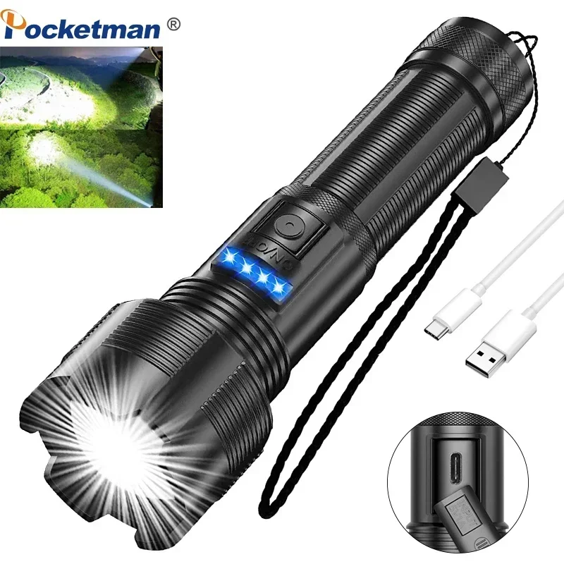 

High Lumen LED Flashlight Rechargeable Super Bright Flashlights Zoom Torch Outdoor Waterproof Flashlight for Camping Hiking