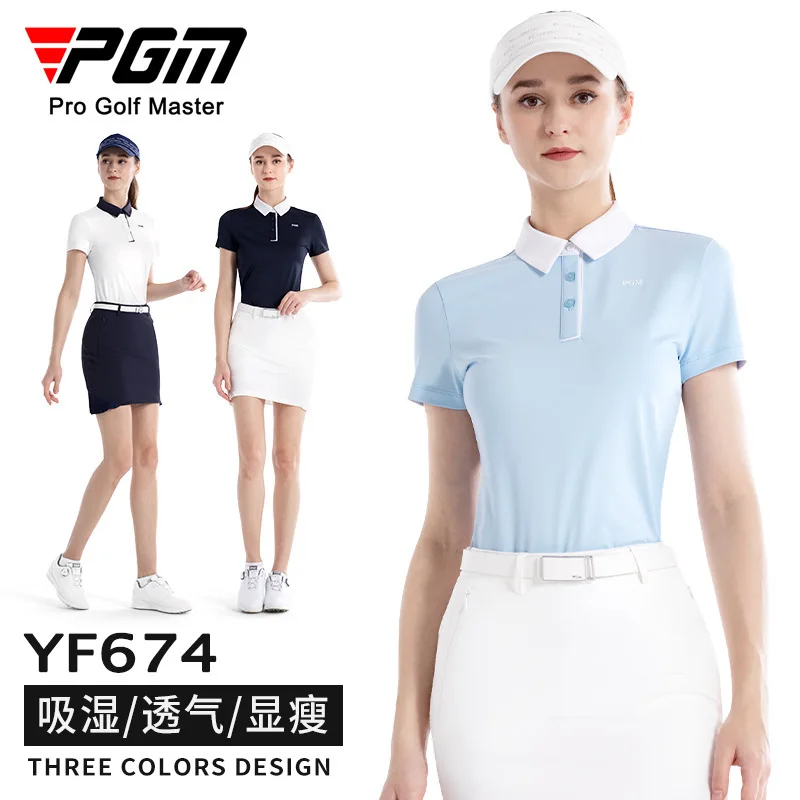 

PGM Golf Clothing Women's Summer Short Sleeve Top Breathable Slim T-shirt Women's Lapel POLO Shirt YF674