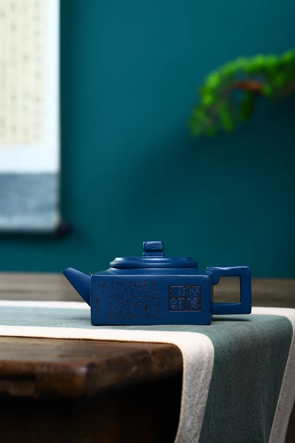 Yixing Handmade Fangshan Yishi Zisha Teapot, Private‑Collected Natural Azure‑Blue Clay, Household Kung Fu Brewing Teapot