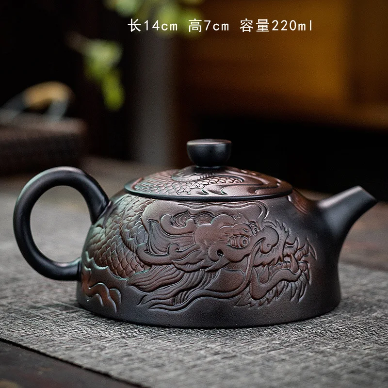 Unique Chinese Teapot Single Pot Pure Hand-made Relief Jianshui Zisha Pot Xishi High-end Kung Fu Tea Set Hand-catch Gift