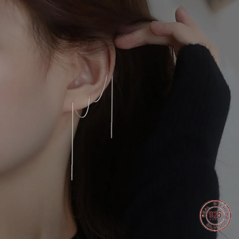 925 Sterling Silver Long Tassel Chains Drop Earrings for Women Simplicity Korean Fashion Earring Girl Party Summer Jewelry Gift