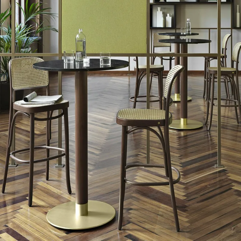 The product can be customized.Rattan bar chair modern minimalist bar chair solid wood backrest household high stool round stool