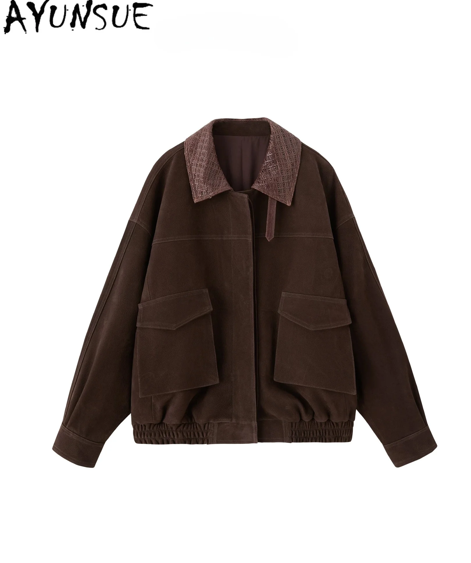 

AYUNSUE Real Leather Jacket Women Spring Autumn Clothes Fashion 100% Goatskin Womens Coats Loose Fit 2026 Jaqueta De Couro