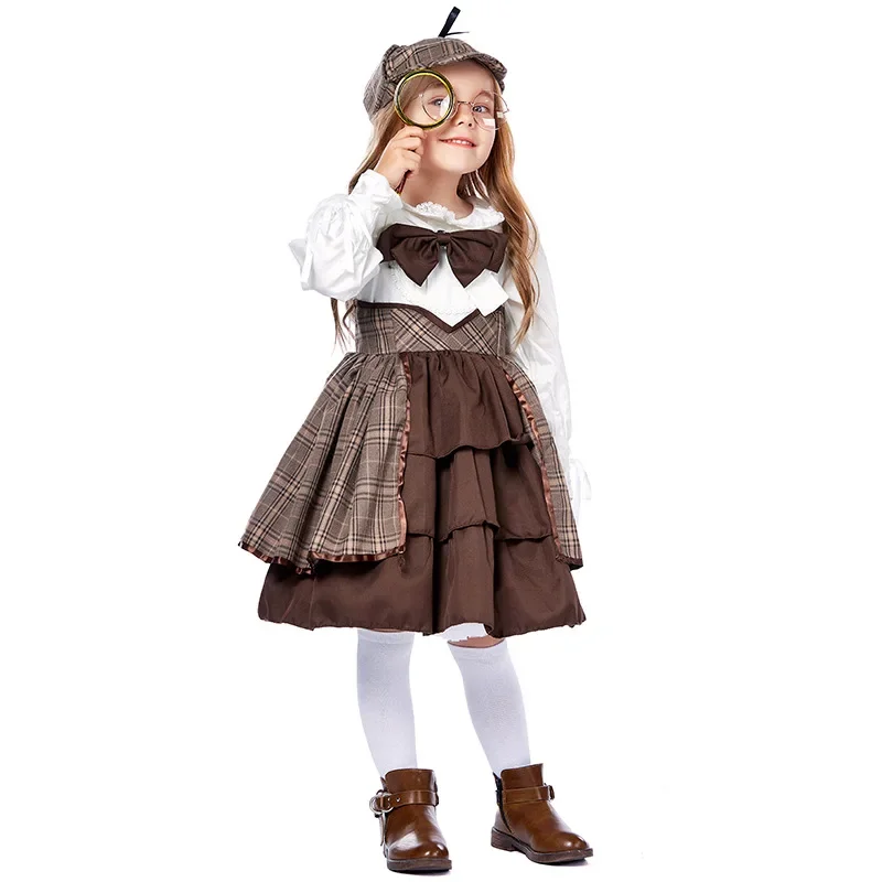 Girls Detective Cosplay Costumes Lolita British College Style Girl Detective Dress Uniforms Girls Party Costumes