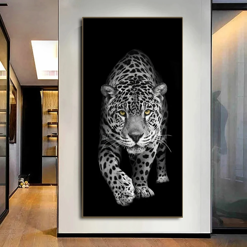 Black and White Leopard Wild Anima Poster and Print Canvas Painting Wall Art Picture for Living Room Office Home Decoration Gift