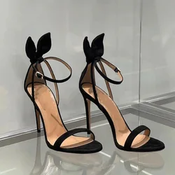 Summer Women Sexy Bunny Ear Sandals, Black Bow Summer 2024 New Open Toe Sexy Line Belt Party Heels, Women's Shoes