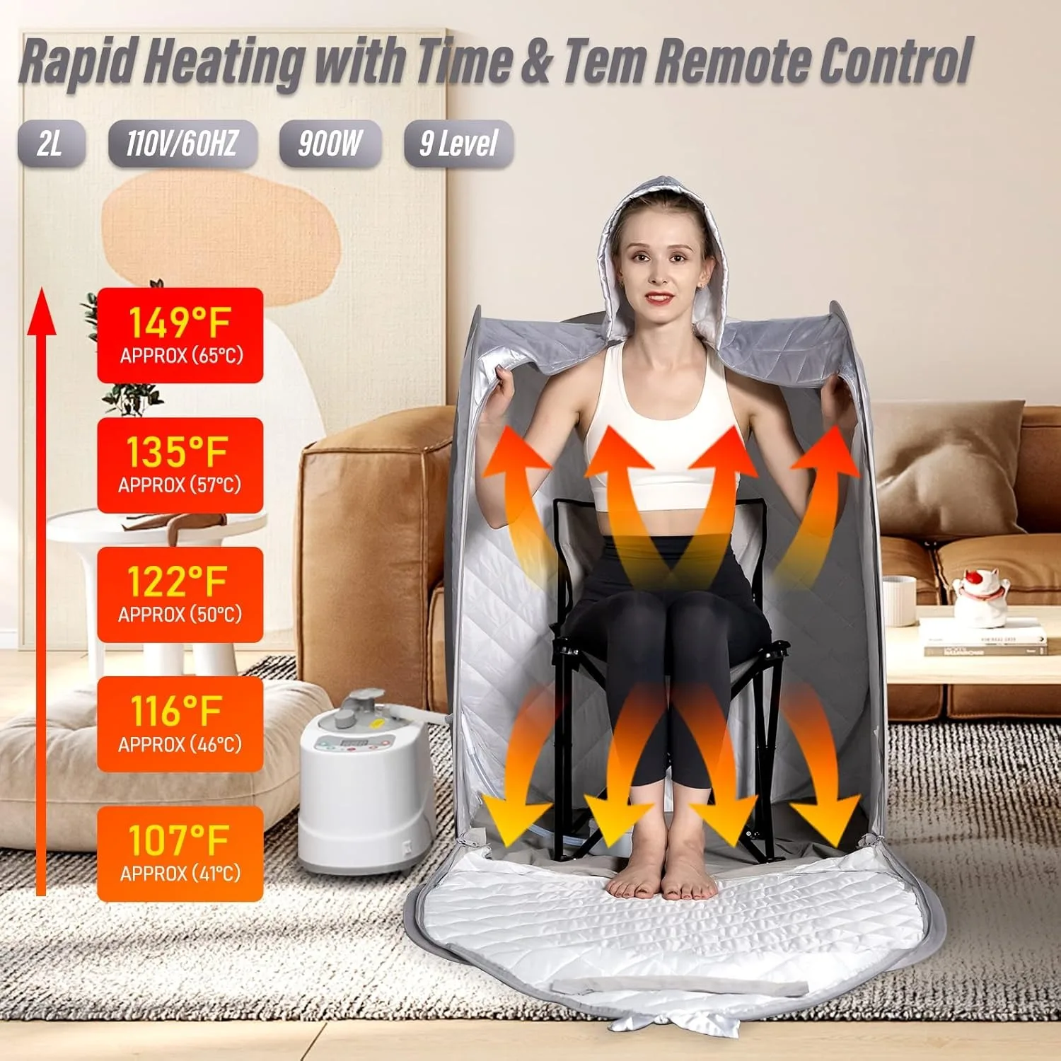 Portable Sauna set one Person Full Body at Home Spa Hat Tent Include 2L Steamer with Remote Control for Detox