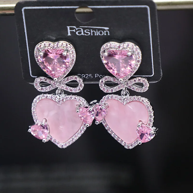 Bilincolor Micro Set Zircon Bow Heart Shaped Earrings for Women