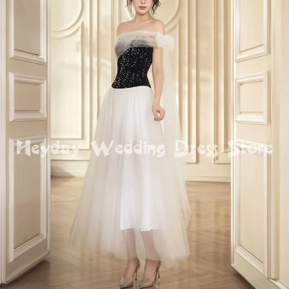 

Heyday Women's Strapless Tulle A Line Simple Evening Dresses With Sleeveless Bow Tea-Length Formal Elegant Party Dresses 2025