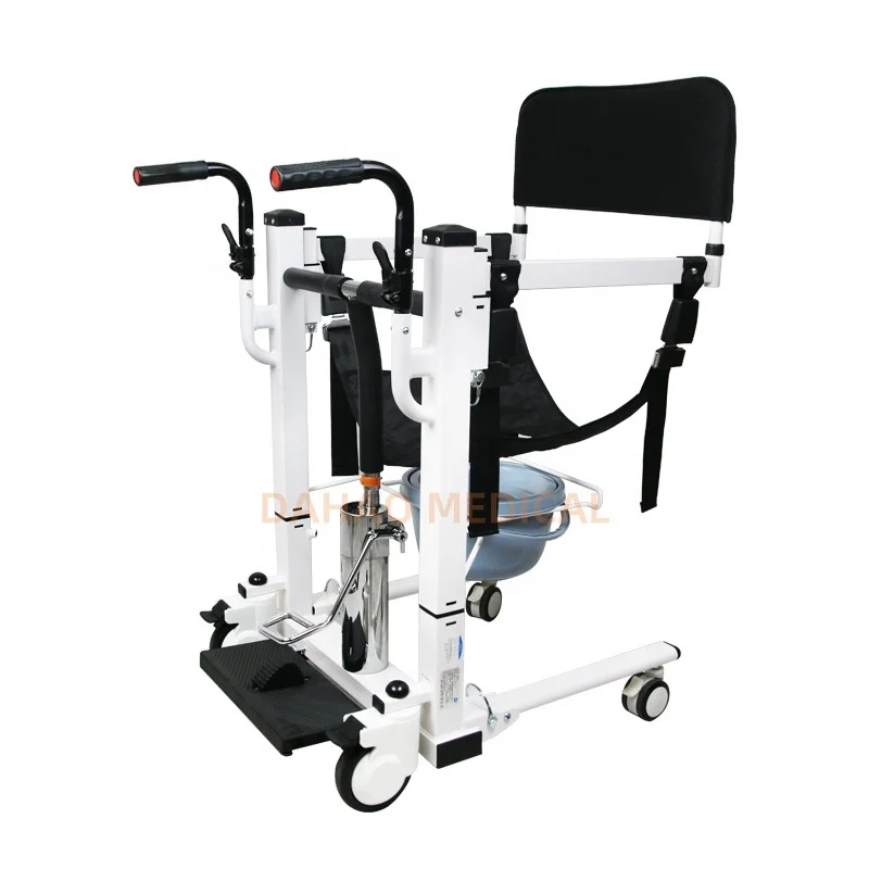 Home Health Care Medical Supplies Foldable Steel Hydraulic Bedside Patient Lift Commode Transfer Chair 100KGS Capacity 50-76cm