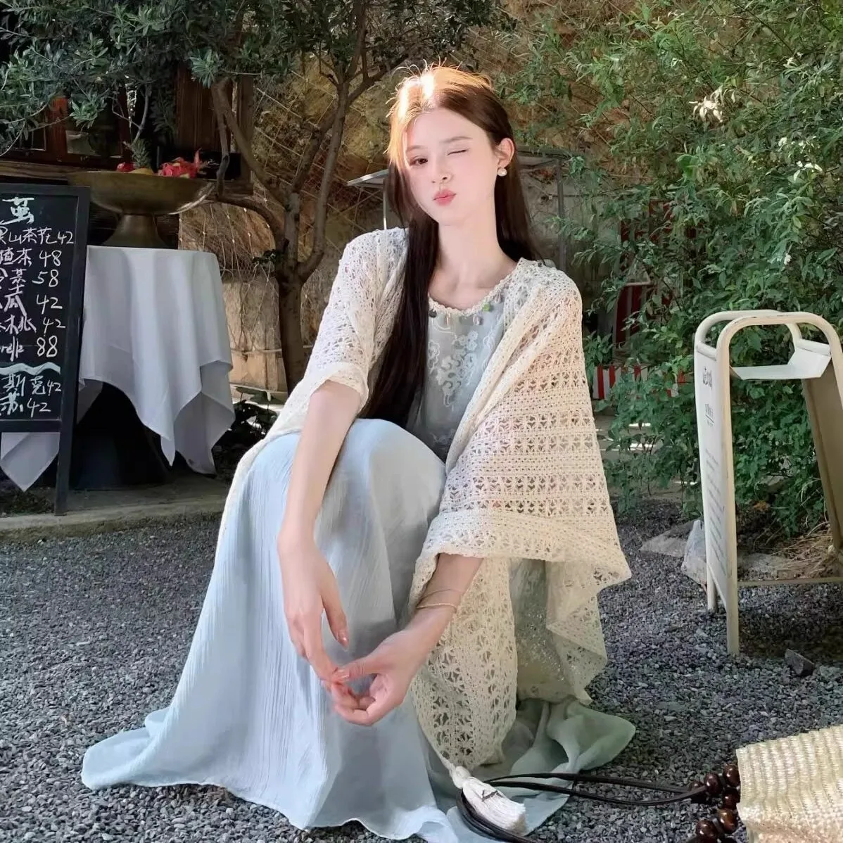 Women's Boho Style Hollow Knit Tassel Kimono Shawl Soft Breathable Sun Protection Wrap Cardigan for Summer Layering