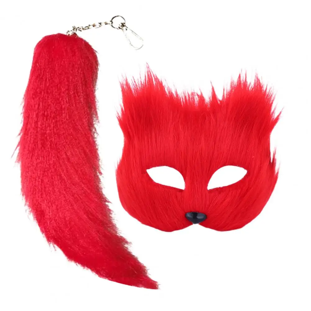 Halloween Party Costume Accessories Cosplay Face Cushion Tail Combo Furry Fox Face Cushion Tail Set for Masquerade for Fox