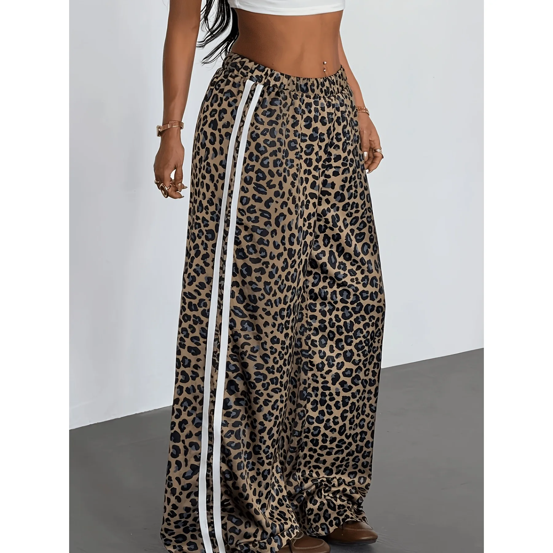 2026 Leopard Print Pants Women Hipster Fall Sporty Patchwork Stripes Autumn Trend Basic Streetwear Casual Loose Trousers Kids