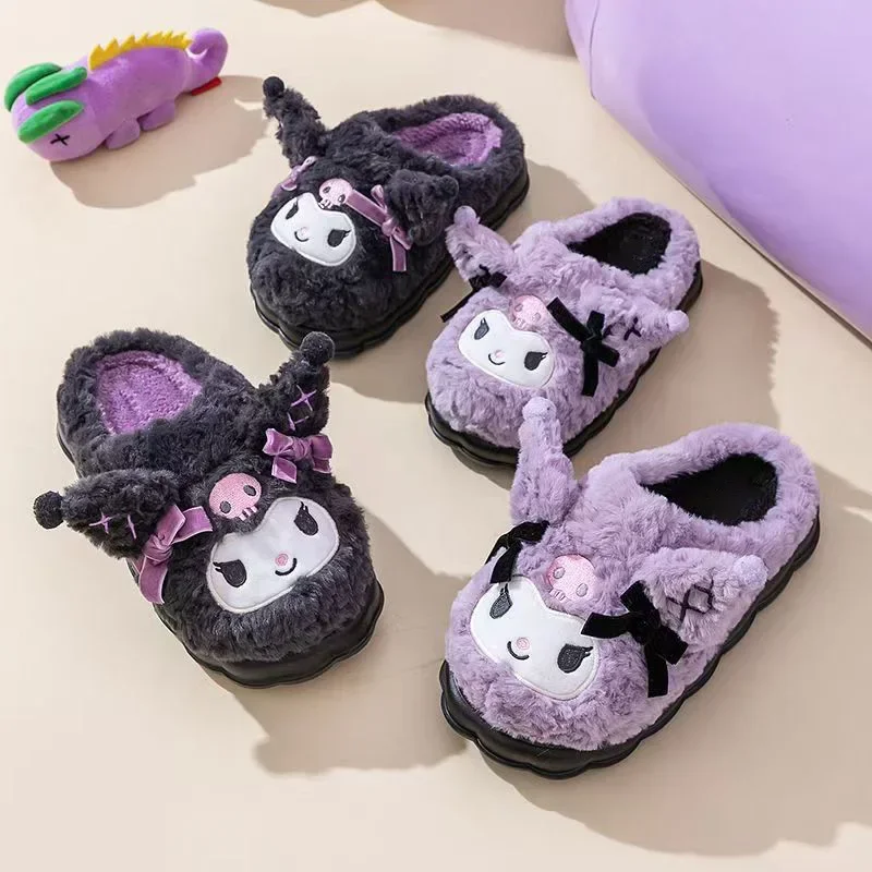 Kuromi Sanrio  Cotton Slippers Cartoon Cute Winter Home Slippers Thick Sole Keep Warm Cotton Shoes Christmas Gift for Girlfriend